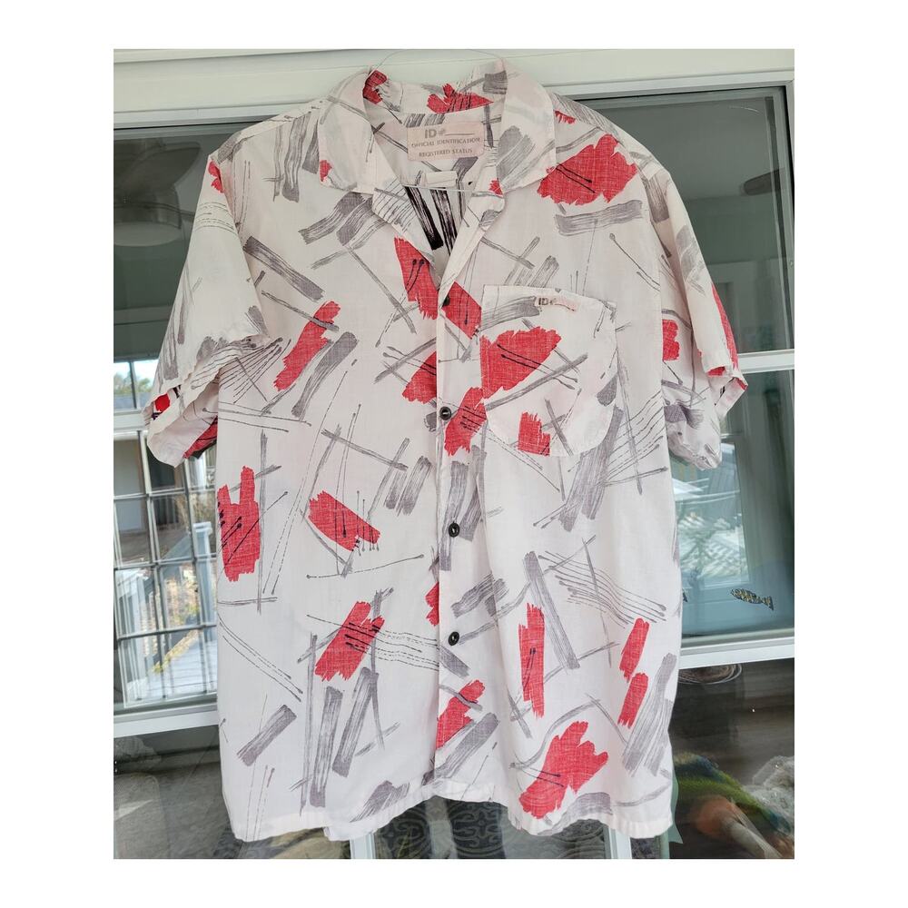 ID Official Identification Shirt ABSTRACT Print Vintage 80s USA  M L Men's RARE